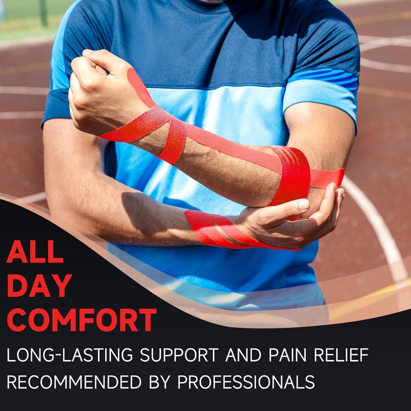 Ckeep Kinesiology Tape, Uncut 2 Rolls, Original Cotton Elastic Premium Athletic Tape,Latex Free Hypoallergenic, 2inch x 16ft, Red - Image 5